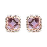 18K rose gold ring with G-H diamond halo and purple amethyst center stone thumbnail 1