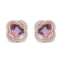 18K Rose Gold 3/8 Cttw Diamond and 11x11mm Clover-Cut Purple Amethyst Gemstone Clover Halo Stud Earrings (G-H Color, SI1-SI2 Clarity)