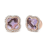 18K Rose Gold 3/8 Cttw Diamond and 11x11mm Clover-Cut Purple Amethyst Gemstone Clover Halo Stud Earrings (G-H Color, SI1-SI2 Clarity)-1 thumbnail 2
