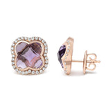 18K Rose Gold 3/8 Cttw Diamond and 11x11mm Clover-Cut Purple Amethyst Gemstone Clover Halo Stud Earrings (G-H Color, SI1-SI2 Clarity)-3 thumbnail 4