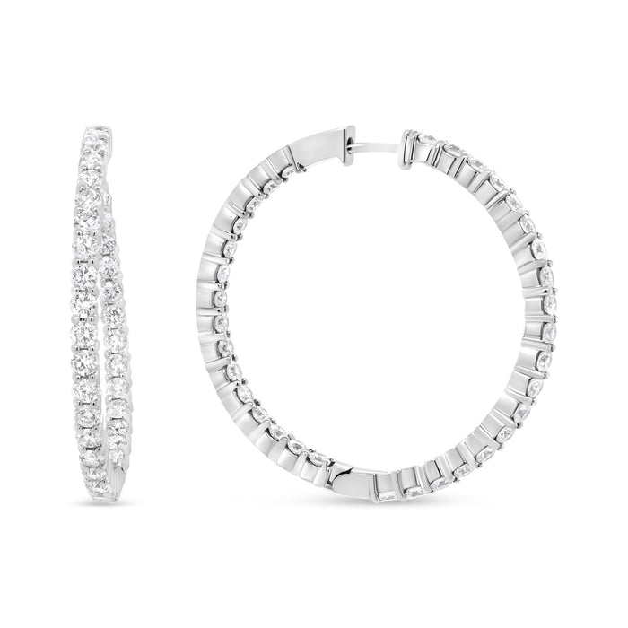 18K White Gold 3 5/8 Cttw Round Diamond Curved Inside-Outside Hoop Earrings (F-G Color, VS1-VS2 Clarity)