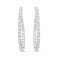 18K White Gold 3 5/8 Cttw Round Diamond Curved Inside-Outside Hoop Earrings (F-G Color, VS1-VS2 Clarity)