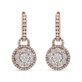 18K Rose Gold 1 1/2 Cttw Round Shaped Diamond Composite Drop and Dangle Leverback Earrings (F-G Color, VS1-VS2 Clarity)-0