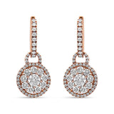 18K Rose Gold 1 1/2 Cttw Round Shaped Diamond Composite Drop and Dangle Leverback Earrings (F-G Color, VS1-VS2 Clarity)-0 thumbnail 1