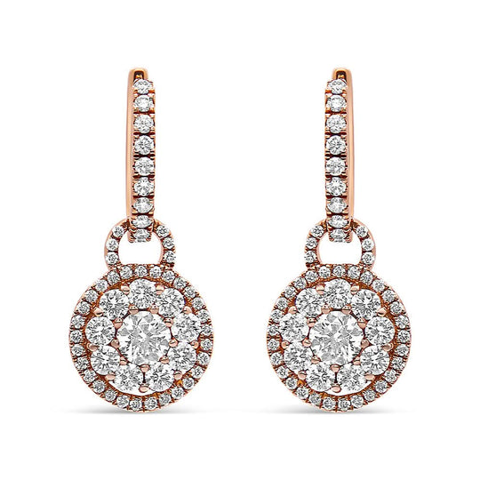 18K Rose Gold 1 1/2 Cttw Round Shaped Diamond Composite Drop and Dangle Leverback Earrings (F-G Color, VS1-VS2 Clarity)-0