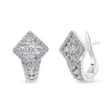 18K white gold huggie earrings with round diamond stones in halo setting thumbnail 1