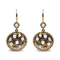18K yellow gold dangle earrings with bezel-set diamond and blue sapphire clusters