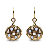 18K yellow gold dangle earrings with bezel-set diamond and blue sapphire clusters thumbnail 1