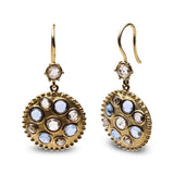18K Yellow Gold 1 2/3 Cttw Diamond and Blue Sapphire Bezel Set Gemstone Cluster Medallion Dangle Earrings (Brown and G-H Color, SI1-SI2 Clarity)-1 thumbnail 2