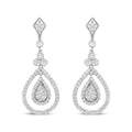 18K white gold dangle earrings with round diamond stones in openwork teardrop