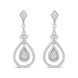 18K white gold dangle earrings with round diamond stones in openwork teardrop thumbnail 1