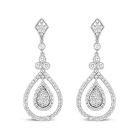 18K White Gold 1 1/4 Cttw Round Diamond Openwork Teardrop-Shaped Dangle Earrings (F-G Color, VS1-VS2 Clarity)