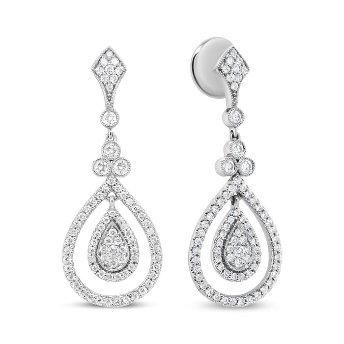 18K White Gold 1 1/4 Cttw Round Diamond Openwork Teardrop-Shaped Dangle Earrings (F-G Color, VS1-VS2 Clarity)