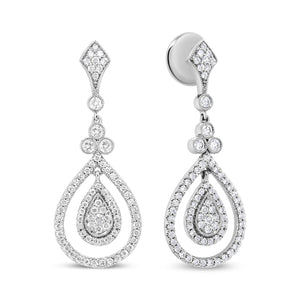 18K White Gold 1 1/4 Cttw Round Diamond Openwork Teardrop-Shaped Dangle Earrings (F-G Color, VS1-VS2 Clarity)-1