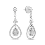 18K White Gold 1 1/4 Cttw Round Diamond Openwork Teardrop-Shaped Dangle Earrings (F-G Color, VS1-VS2 Clarity)-3 thumbnail 4