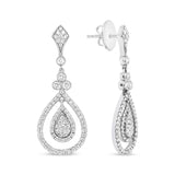 18K White Gold 1 1/4 Cttw Round Diamond Openwork Teardrop-Shaped Dangle Earrings (F-G Color, VS1-VS2 Clarity)-4 thumbnail 5