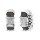 18K white gold huggie hoops with round diamonds and grey enamel band thumbnail 1