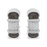 18K White Gold Flash Plated .925 Sterling Silver Clear Graphite Grey Enamel 5/8 Cttw Round Diamonds Huggie Hoop Earrings (F-G Color, VS1-VS2 Clarity)-1 thumbnail 2
