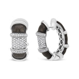 18K White Gold Flash Plated .925 Sterling Silver Clear Graphite Grey Enamel 5/8 Cttw Round Diamonds Huggie Hoop Earrings (F-G Color, VS1-VS2 Clarity)-3 thumbnail 4