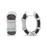18K White Gold Flash Plated .925 Sterling Silver Clear Graphite Grey Enamel 5/8 Cttw Round Diamonds Huggie Hoop Earrings (F-G Color, VS1-VS2 Clarity)-4 thumbnail 5