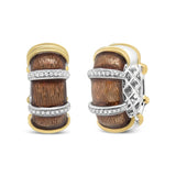 18K Yellow and White Gold Flash Plated .925 Sterling Silver Clear Brown Enamel 9/10 Cttw Round Diamonds Huggie Hoop Earrings (F-G Color, VS1-VS2 Clarity)-1 thumbnail 2