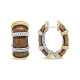 18K Yellow and White Gold Flash Plated .925 Sterling Silver Clear Brown Enamel 9/10 Cttw Round Diamonds Huggie Hoop Earrings (F-G Color, VS1-VS2 Clarity)-3 thumbnail 4