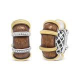 18K Yellow and White Gold Flash Plated .925 Sterling Silver Clear Brown Enamel 9/10 Cttw Round Diamonds Huggie Hoop Earrings (F-G Color, VS1-VS2 Clarity)-4 thumbnail 5