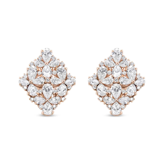 18K Rose Gold 8 1/3 Cttw Pear and Round Diamond Floral Cluster Omega Earrings (F-G Color, VS1-VS2 Clarity)