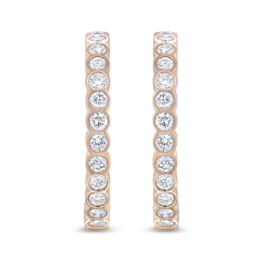 18K Rose Gold 1 Cttw Round Bezel-Set Diamond Hoop Earrings (F-G Color, VS1-VS2 Clarity)