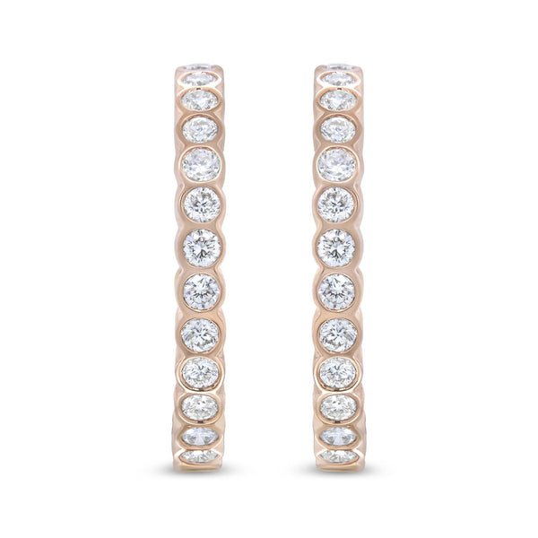 18K Rose Gold 1 Cttw Round Bezel-Set Diamond Hoop Earrings (F-G Color, VS1-VS2 Clarity)