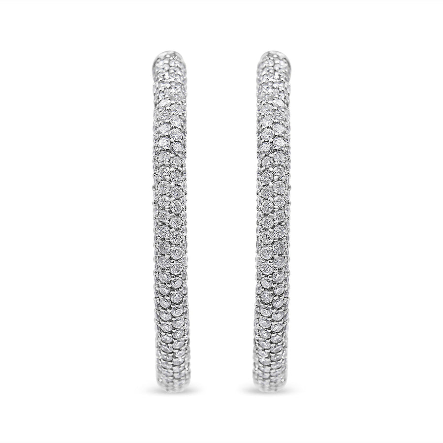 18K White Gold 2 1/3 Cttw Pave Set Diamond Semi Eternity Leverback Hoop Earrings (F-G Color, VS1-VS2 Clarity)