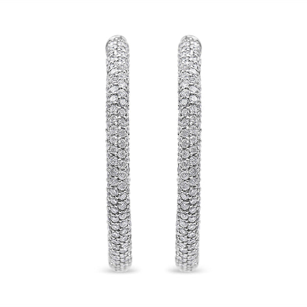 18K White Gold 2 1/3 Cttw Pave Set Diamond Semi Eternity Leverback Hoop Earrings (F-G Color, VS1-VS2 Clarity)