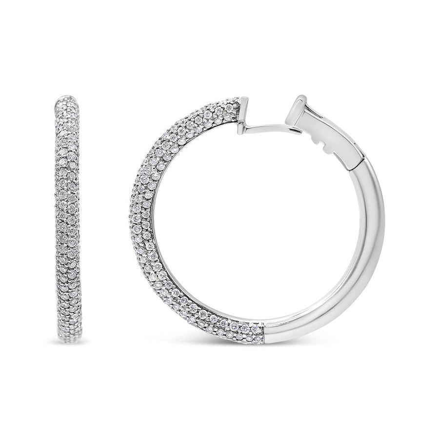 18K White Gold 2 1/3 Cttw Pave Set Diamond Semi Eternity Leverback Hoop Earrings (F-G Color, VS1-VS2 Clarity)