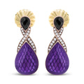 18K rose gold earrings with pave round diamonds and pear black onyx drops