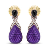 18K rose gold earrings with pave round diamonds and pear black onyx drops thumbnail 1