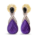 18K Rose Gold Flash Plated .925 Sterling Silver Purple Enamel 1/5 Cttw Round Pave-Set Diamond and 5.5 x 4mm Pear-Shaped Black Onyx Drop Earrings (F-G Color, VS1-VS2 Clarity)-1 thumbnail 2