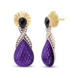18K Rose Gold Flash Plated .925 Sterling Silver Purple Enamel 1/5 Cttw Round Pave-Set Diamond and 5.5 x 4mm Pear-Shaped Black Onyx Drop Earrings (F-G Color, VS1-VS2 Clarity)-3 thumbnail 4