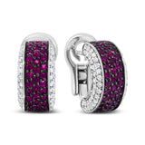 18K White Gold and Black Rhodium Plated 3/4 Cttw Round Diamonds and 1mm Round Red Ruby Huggie Hoop Earrings (F-G Color, VS1-VS2 Clarity)-1 thumbnail 2