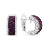 18K White Gold and Black Rhodium Plated 3/4 Cttw Round Diamonds and 1mm Round Red Ruby Huggie Hoop Earrings (F-G Color, VS1-VS2 Clarity)-3 thumbnail 4