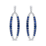 18K White Gold 1.11 Cttw Blue Round Diamond and Blue Sapphire Openwork Oval Shaped Dangle Earrings (F-G Color, VS1-VS2 Clarity)-0 thumbnail 1