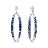 18K White Gold 1.11 Cttw Blue Round Diamond and Blue Sapphire Openwork Oval Shaped Dangle Earrings (F-G Color, VS1-VS2 Clarity)-1 thumbnail 2