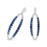 18K White Gold 1.11 Cttw Blue Round Diamond and Blue Sapphire Openwork Oval Shaped Dangle Earrings (F-G Color, VS1-VS2 Clarity)-4 thumbnail 5