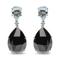 18K white gold dangle earrings with pear diamond, sky blue topaz and black onyx stones