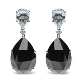 18K white gold dangle earrings with pear diamond, sky blue topaz and black onyx stones thumbnail 1