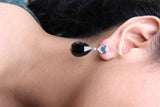 18K White Gold 1/5 Cttw Diamond with Pear Cut Sky Blue Topaz and Pear-Cut Black Onyx Gemstone Dangle Earring (G-H Color, SI1-SI2 Clarity)-2 thumbnail 3