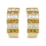 18K Yellow Gold 1 3/4 Cttw Invisible Set Princess Cut Diamond and 2.5mm Yellow Sapphire Huggie Hoop Earrings (F-G Color, VS1-VS2 Clarity)-1 thumbnail 2