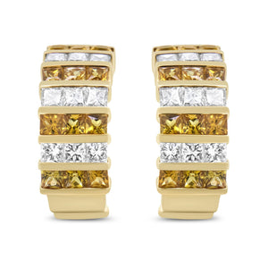 18K Yellow Gold 1 3/4 Cttw Invisible Set Princess Cut Diamond and 2.5mm Yellow Sapphire Huggie Hoop Earrings (F-G Color, VS1-VS2 Clarity)-1