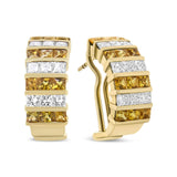 18K Yellow Gold 1 3/4 Cttw Invisible Set Princess Cut Diamond and 2.5mm Yellow Sapphire Huggie Hoop Earrings (F-G Color, VS1-VS2 Clarity)-3 thumbnail 4