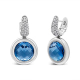 18K White Gold Bezel Set 11mm Blue Topaz and 1/2 Cttw Invisible Set Diamond Bale Dangle Earrings (F-G Color, VS1-VS2 Clarity)-1 thumbnail 2