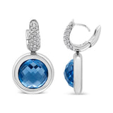 18K White Gold Bezel Set 11mm Blue Topaz and 1/2 Cttw Invisible Set Diamond Bale Dangle Earrings (F-G Color, VS1-VS2 Clarity)-3 thumbnail 4